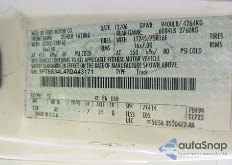 2007 Ford E-350 Super Duty Recreational from USA, damaged, VIN 1FTSS34L47DA43171